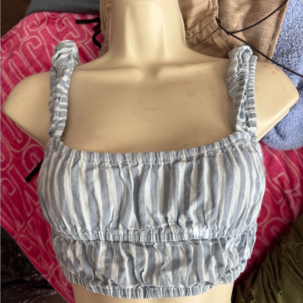 PrettyLittleThing Blue and White Striped Crop Top